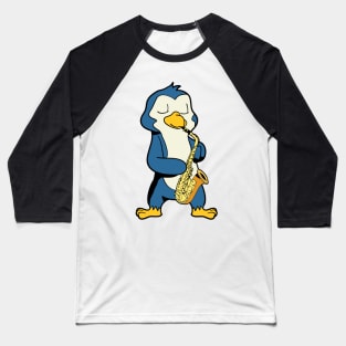 Cartoon penguin playing saxophone Baseball T-Shirt